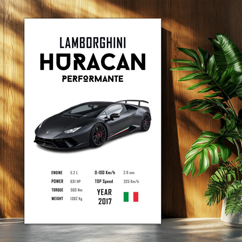تابلو شاسی بکلیت طرح ماشین و خودرو لامبورگینی Lamborghini Huracan Performante مدل T-po1719