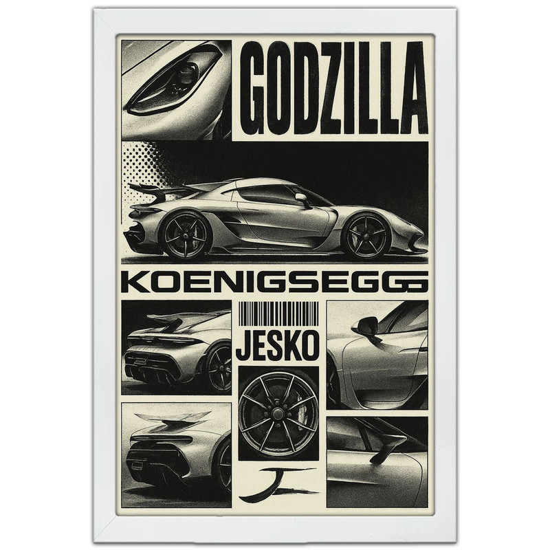 تابلو بکلیت طرح ماشین و خودرو Koenigsegg Jesko مدل W-po1615 فریم سفید