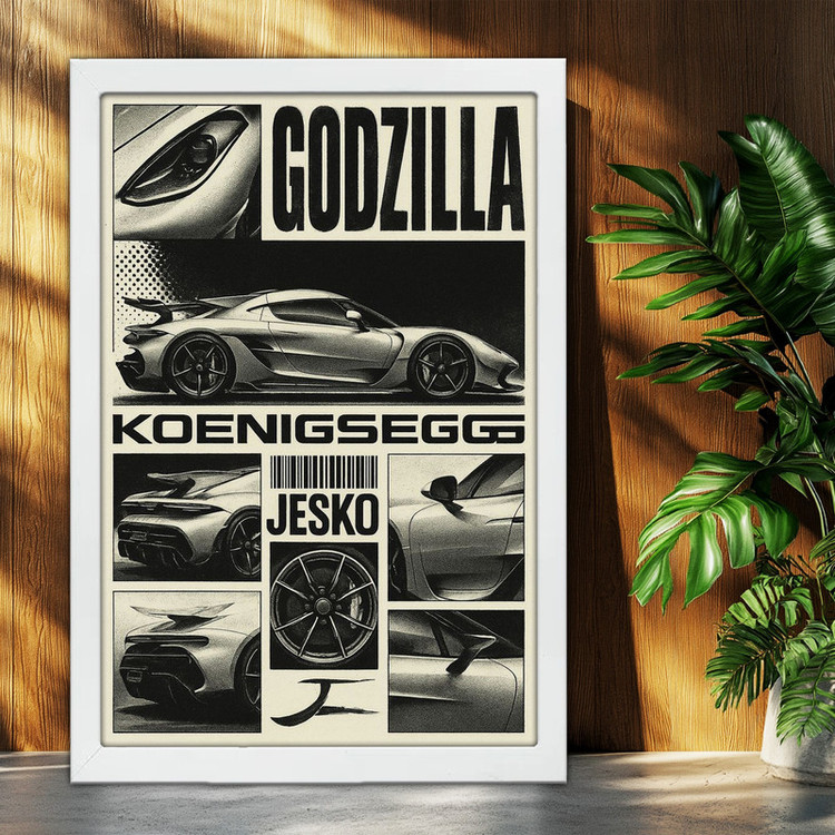 تابلو بکلیت طرح ماشین و خودرو Koenigsegg Jesko مدل W-po1615 فریم سفید