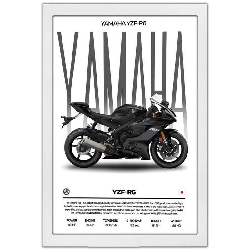 تابلو بکلیت طرح موتور سنگین یاماها YAMAHA YZF-R6 مدل W-po1707 فریم سفید