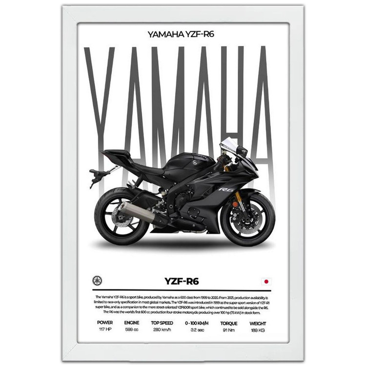 تابلو بکلیت طرح موتور سنگین یاماها YAMAHA YZF-R6 مدل W-po1707 فریم سفید