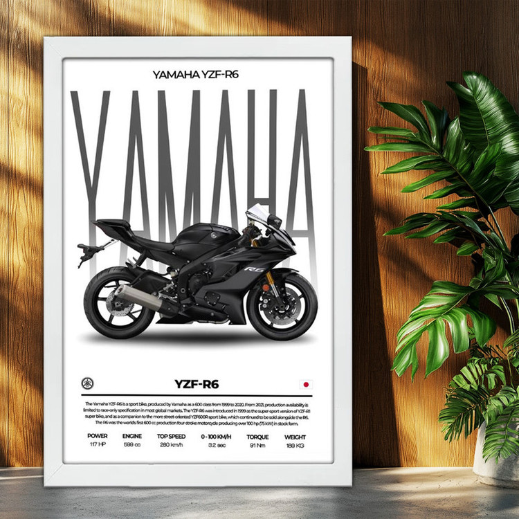 تابلو بکلیت طرح موتور سنگین یاماها YAMAHA YZF-R6 مدل W-po1707 فریم سفید