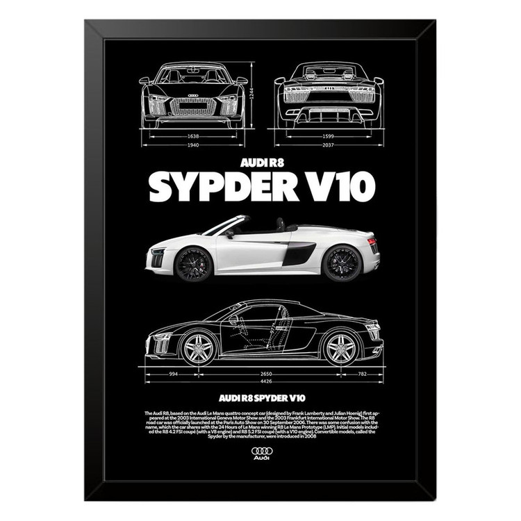 تابلو بکلیت طرح ماشین و خودرو آئودی AUDI R8 SPYDER V10 مدل b-po1563 فریم مشکی