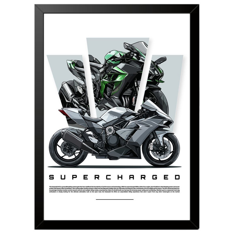 تابلو بکلیت طرح موتور سنگین نینجا کاوازاکی NINJA KAWASAKI H2R مدل b-po1671 فریم مشکی