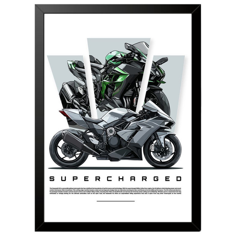 تابلو بکلیت طرح موتور سنگین نینجا کاوازاکی NINJA KAWASAKI H2R مدل b-po1671 فریم مشکی