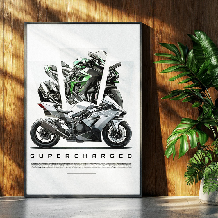 تابلو بکلیت طرح موتور سنگین نینجا کاوازاکی NINJA KAWASAKI H2R مدل b-po1671 فریم مشکی