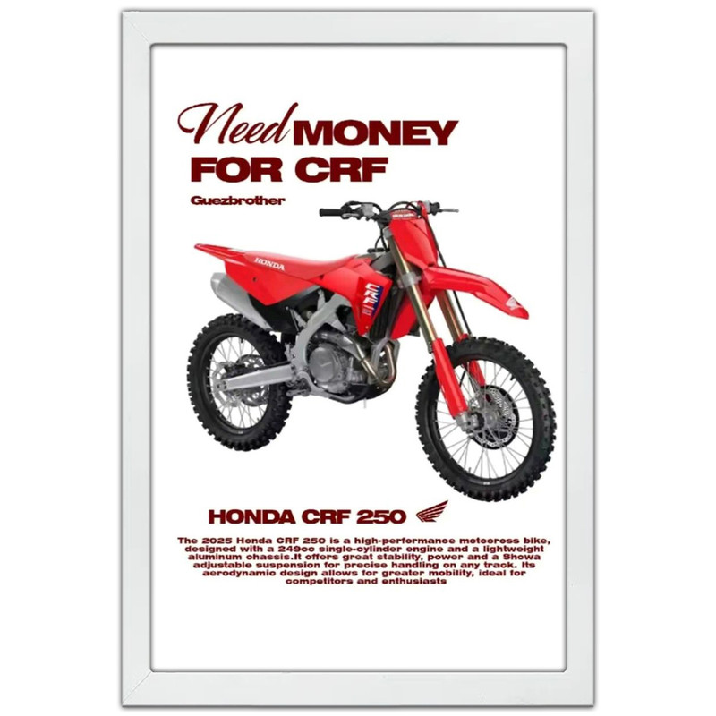 تابلو بکلیت طرح موتور هوندا HONDA CRF250R مدل W-po1960 فریم سفید