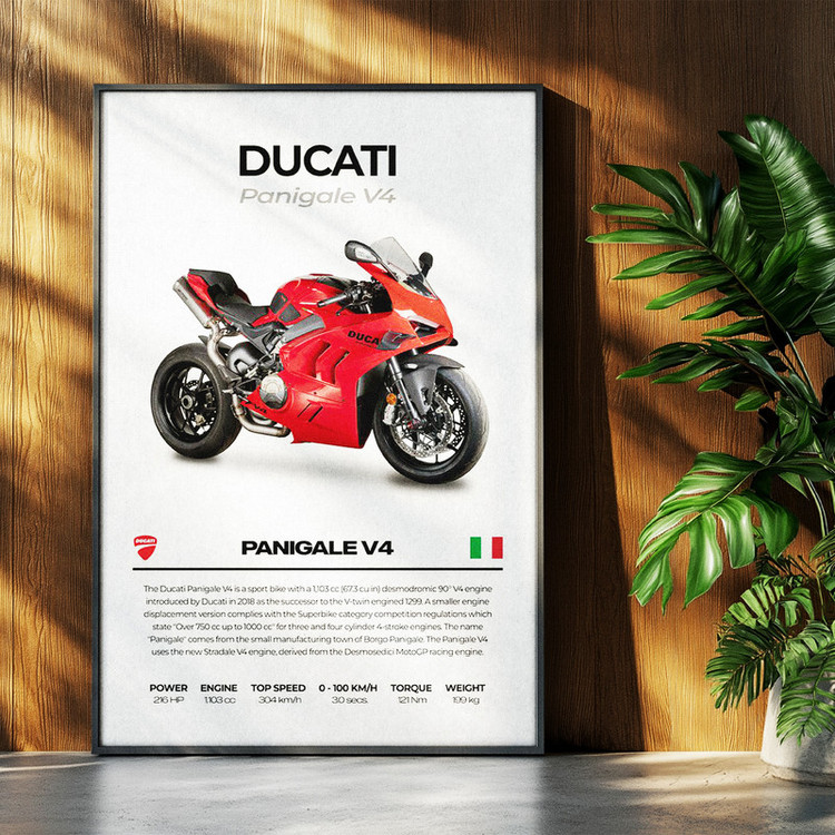 تابلو بکلیت طرح موتور سنگین دوکاتی Ducati Panigale V4 مدل b-po1686 فریم مشکی
