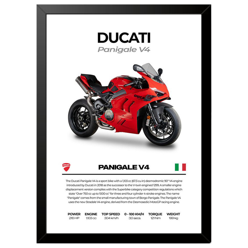 تابلو بکلیت طرح موتور سنگین دوکاتی Ducati Panigale V4 مدل b-po1686 فریم مشکی
