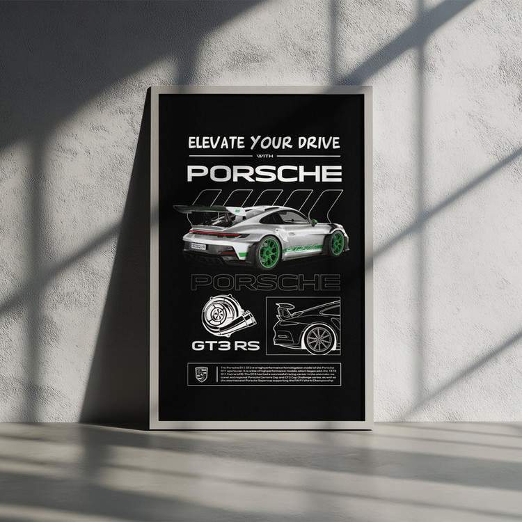 تابلو بکلیت طرح ماشین و خودرو پورشه PORSCHE 911 GT3 RS مدل W-po1567 فریم سفید