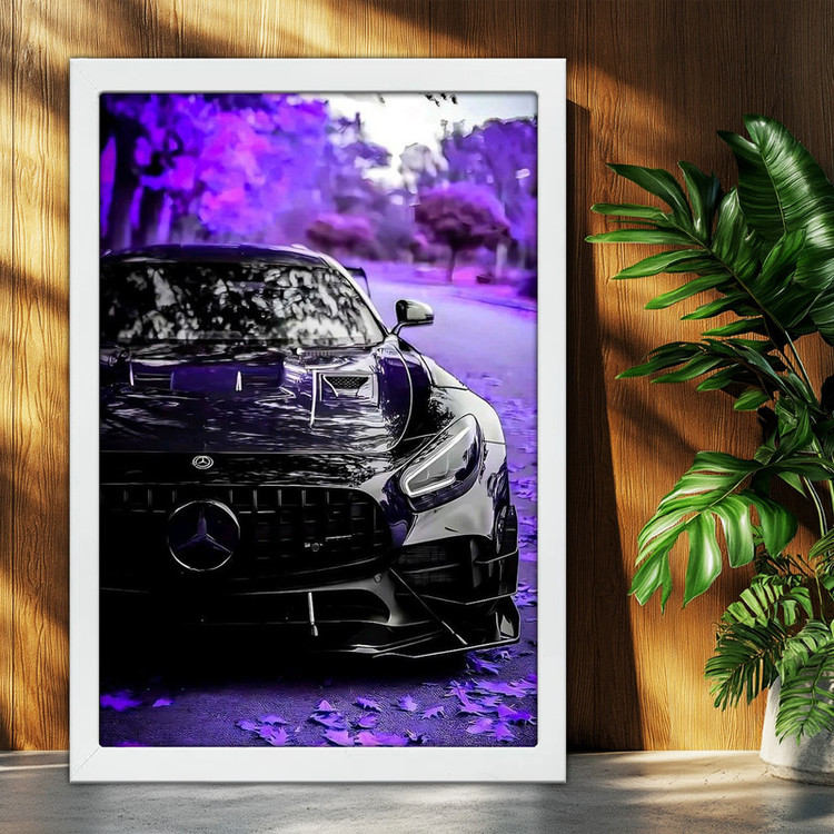 تابلو بکلیت طرح ماشین و خودرو مرسدس بنز Mercedes-Benz AMG GT R مدل W-po2110 فریم سفید