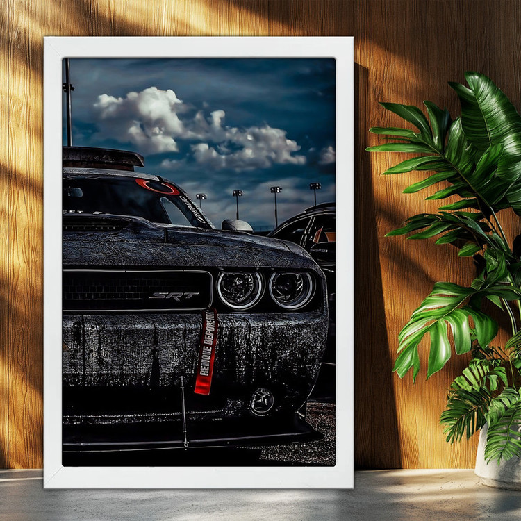 تابلو بکلیت طرح ماشین و خودرو دوج چلنجر Dodge Challenger SRT Hellcat مدل W-po2094 فریم سفید