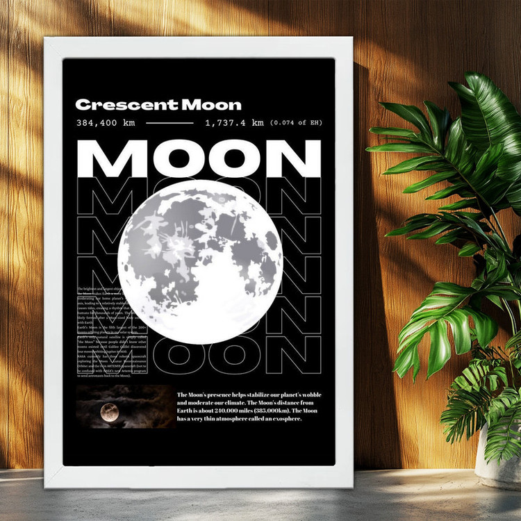 تابلو بکلیت طرح ماه MOON مدل W-po1608 فریم سفید