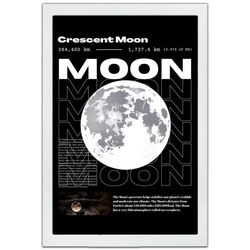 تابلو بکلیت طرح ماه MOON مدل W-po1608 فریم سفید