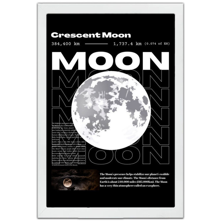 تابلو بکلیت طرح ماه MOON مدل W-po1608 فریم سفید