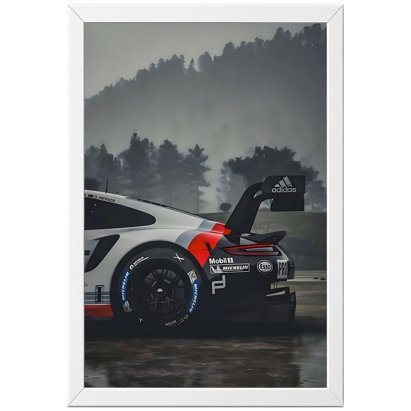 تابلو بکلیت طرح ماشین و خودرو پورشه PORSCHE 911 GT3 RSR مدل W-po2093 فریم سفید