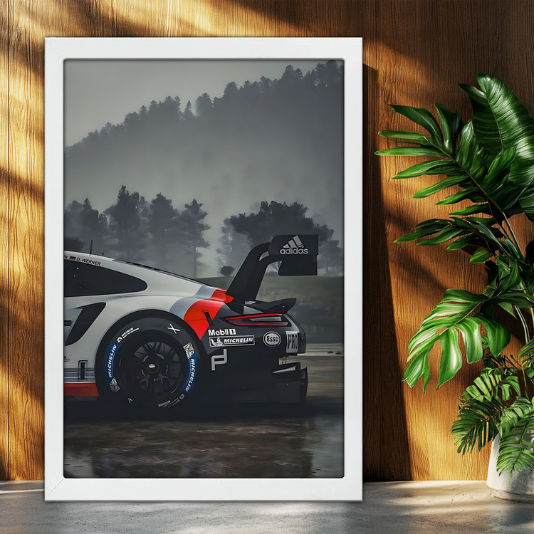تابلو بکلیت طرح ماشین و خودرو پورشه PORSCHE 911 GT3 RSR مدل W-po2093 فریم سفید