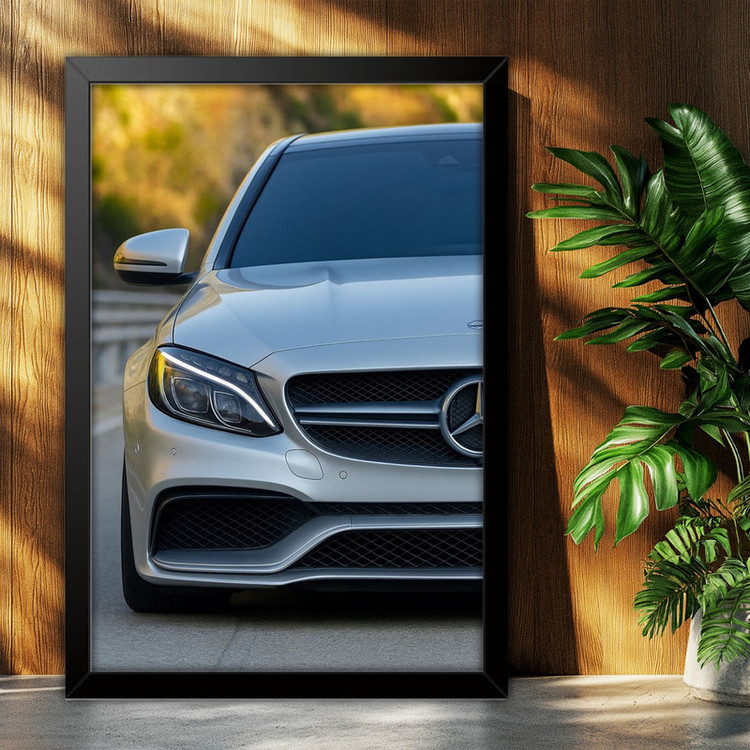 تابلو بکلیت طرح ماشین و خودرو مرسدس بنز Mercedes-Benz AMG C63 S مدل B-po1869 فریم مشکی