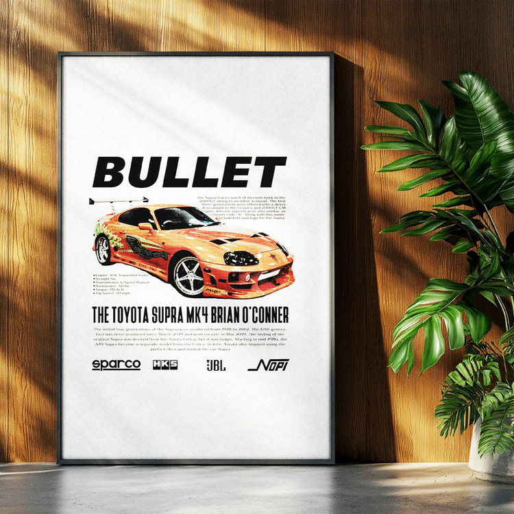 تابلو بکلیت طرح ماشین و خودرو تویوتا TOYOTA SUPRA MK4مدل b-po1554 فریم مشکی