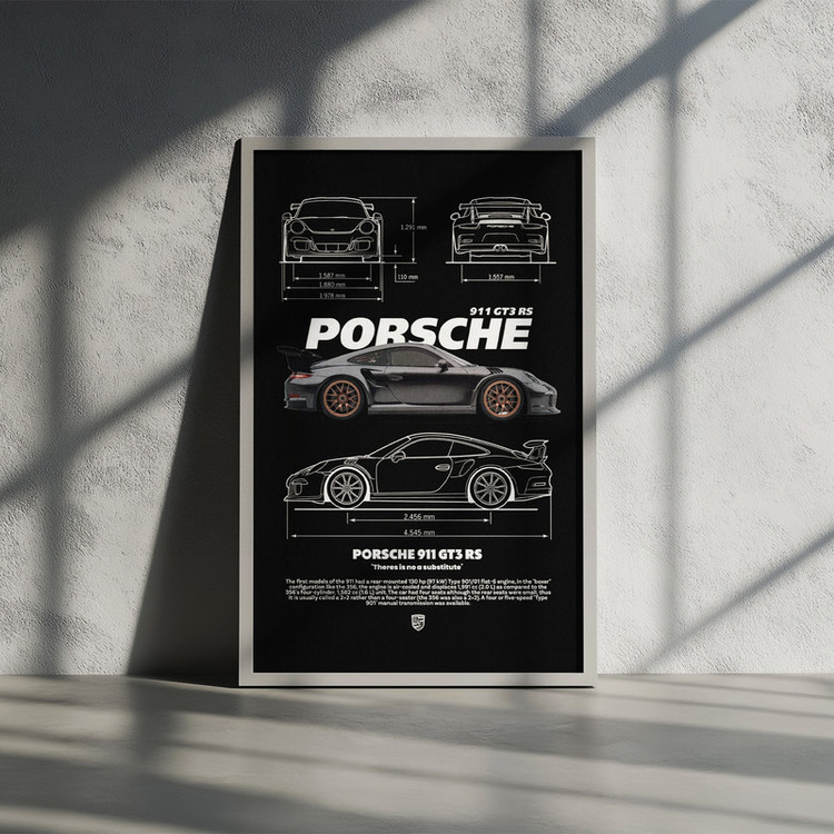 تابلو بکلیت طرح ماشین و خودرو پورشه PORSCHE 911 GT3 RS مدل W-po1568 فریم سفید