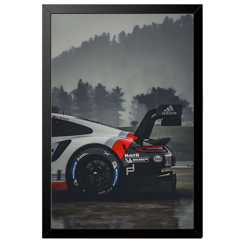 تابلو بکلیت طرح ماشین و خودرو پورشه PORSCHE 911 GT3 RSR مدل B-po2093 فریم مشکی