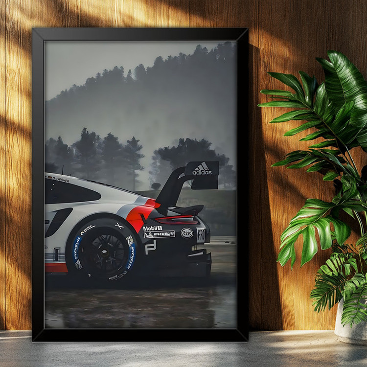 تابلو بکلیت طرح ماشین و خودرو پورشه PORSCHE 911 GT3 RSR مدل B-po2093 فریم مشکی