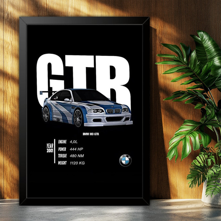 تابلو بکلیت طرح ماشین و خودرو بی ام و BMW M3 GTR NEED FOR SPEED MOST WANTED مدل B-po1943 فریم مشکی