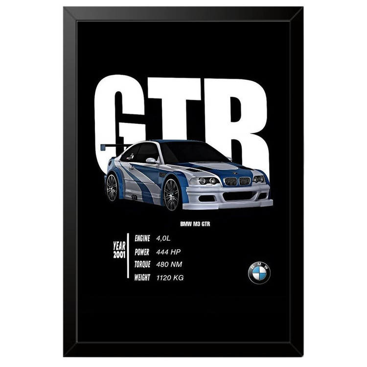 تابلو بکلیت طرح ماشین و خودرو بی ام و BMW M3 GTR NEED FOR SPEED MOST WANTED مدل B-po1943 فریم مشکی