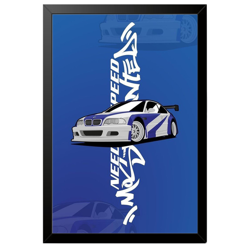 تابلو بکلیت طرح ماشین و خودرو بی ام و BMW M3 GTR NEED FOR SPEED MOST WANTED مدل B-po1944 فریم مشکی