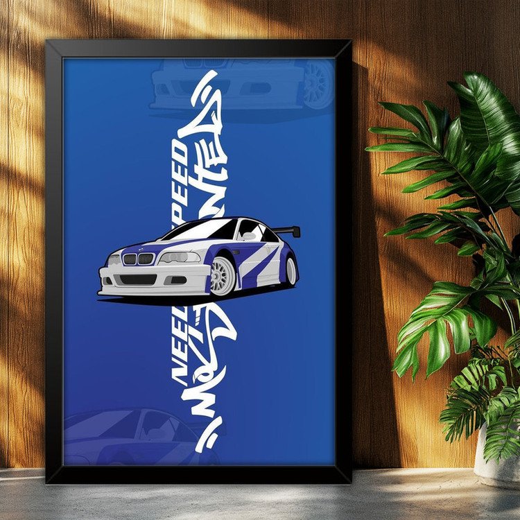 تابلو بکلیت طرح ماشین و خودرو بی ام و BMW M3 GTR NEED FOR SPEED MOST WANTED مدل B-po1944 فریم مشکی