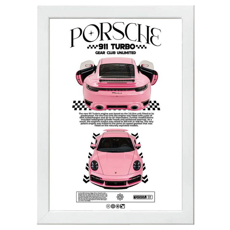 تابلو بکلیت طرح ماشین و خودرو پورشه PORSCHE 911 TURBO مدل W-po1572 فریم سفید