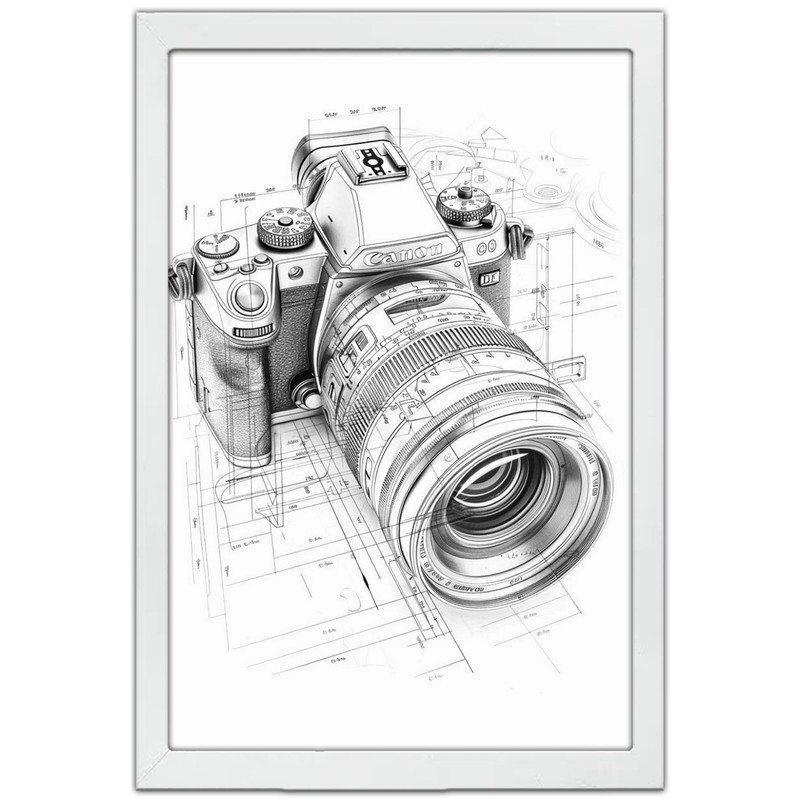 تابلو بکلیت طرح دوربین کانن Camera Canon مدل W-po1619 فریم سفید