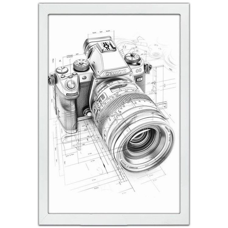 تابلو بکلیت طرح دوربین کانن Camera Canon مدل W-po1619 فریم سفید