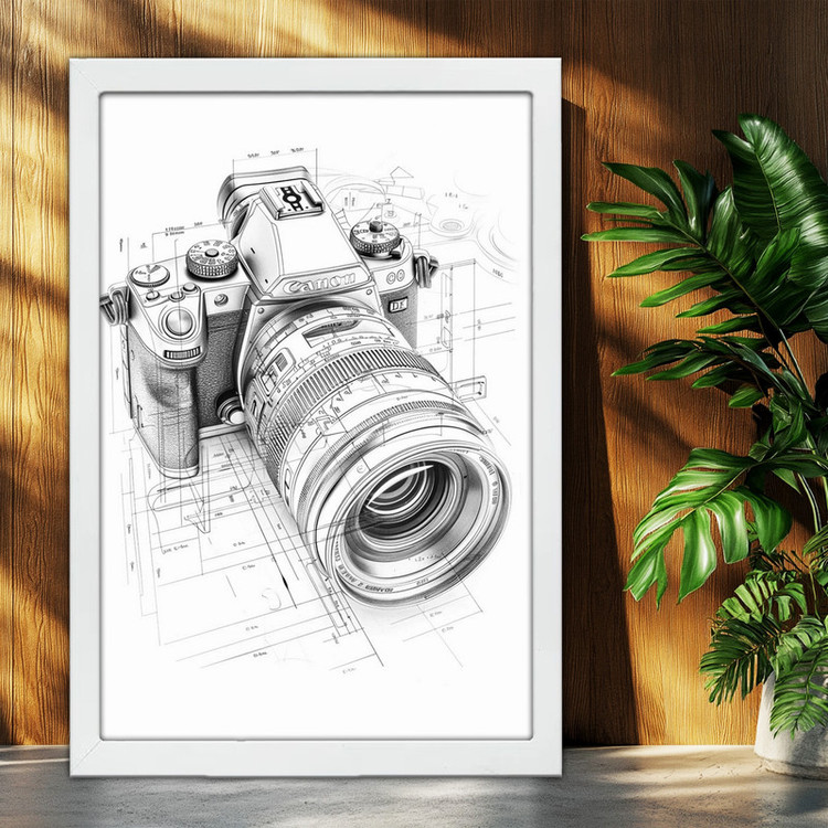 تابلو بکلیت طرح دوربین کانن Camera Canon مدل W-po1619 فریم سفید