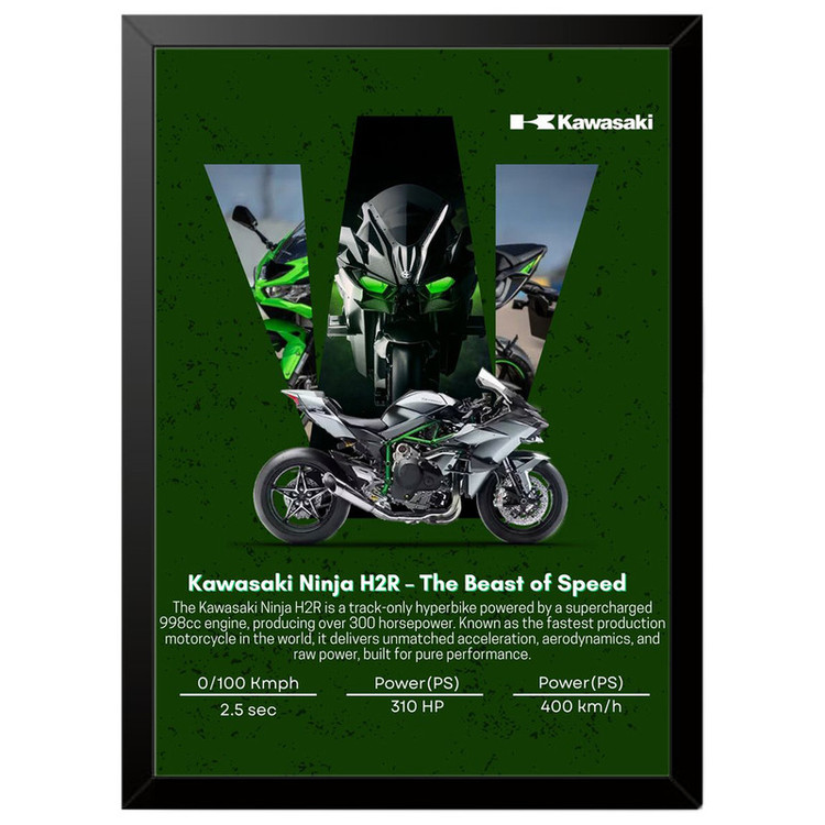 تابلو بکلیت طرح موتور سنگین نینجا کاوازاکی NINJA KAWASAKI H2R مدل b-po1682 فریم مشکی