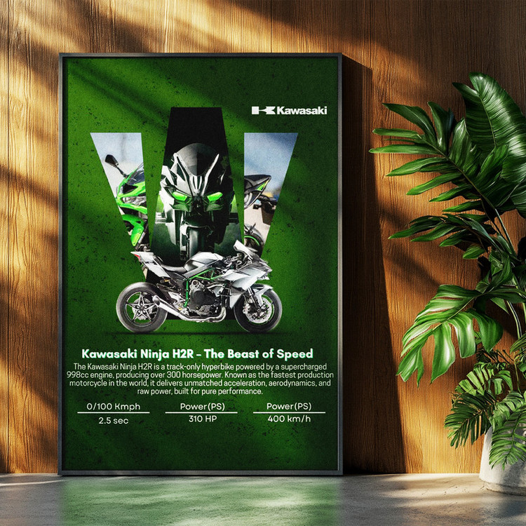 تابلو بکلیت طرح موتور سنگین نینجا کاوازاکی NINJA KAWASAKI H2R مدل b-po1682 فریم مشکی