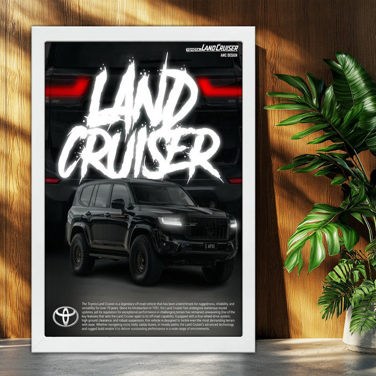 تابلو بکلیت طرح ماشین و خودرو تویوتا لندکروز Toyota LandCruiser مدل W-po1986 فریم سفید