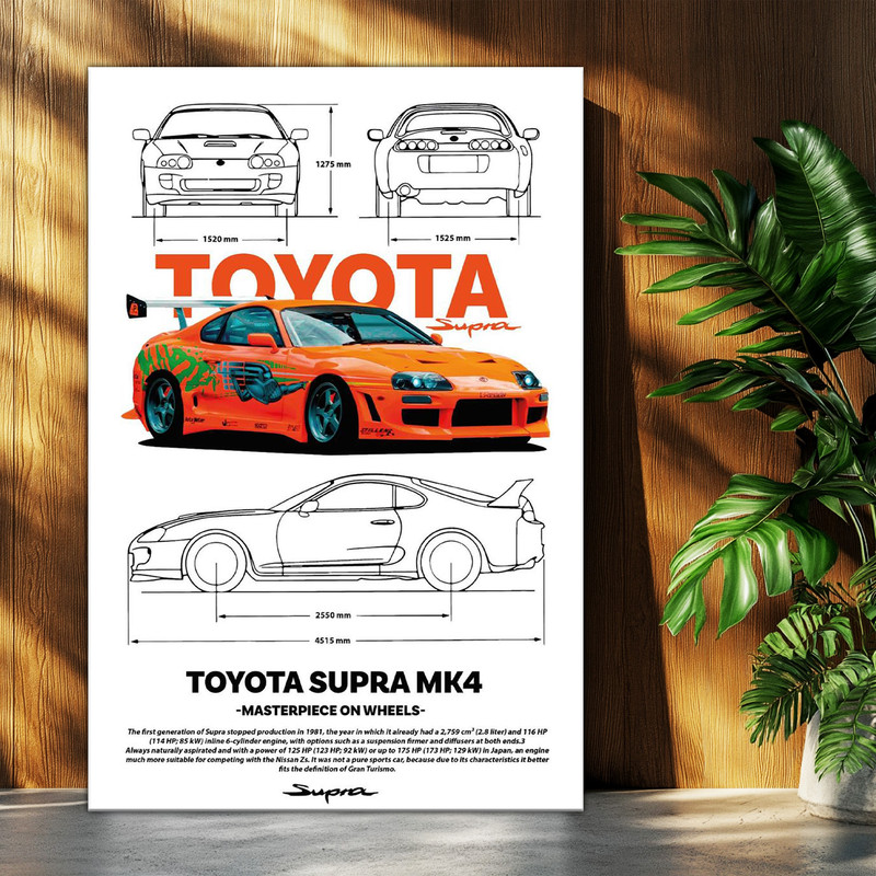 تابلو شاسی بکلیت طرح ماشین و خودرو تویوتا TOYOTA SUPRA MK4 مدل T-po1559