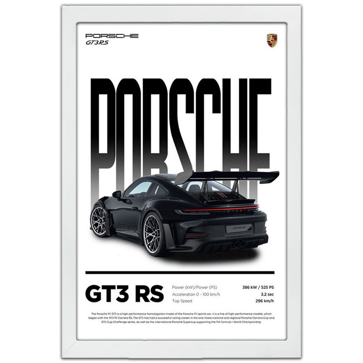 تابلو بکلیت طرح ماشین و خودرو پورشه PORSCHE 911 GT3 RS مدل W-po1711 فریم سفید