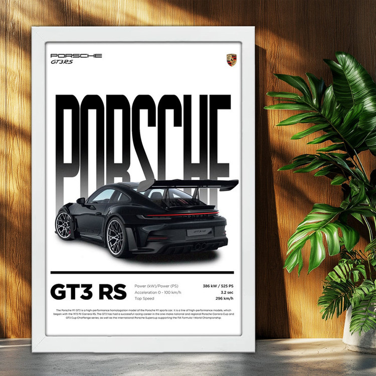 تابلو بکلیت طرح ماشین و خودرو پورشه PORSCHE 911 GT3 RS مدل W-po1711 فریم سفید