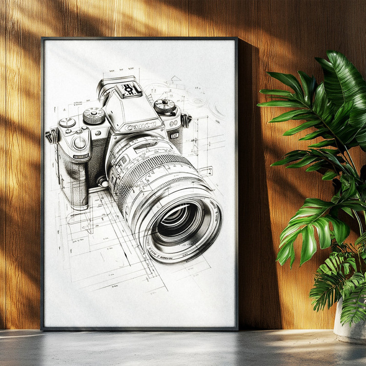 تابلو بکلیت طرح دوربین کانن Camera Canon مدل b-po1619 فریم مشکی