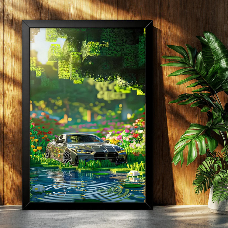 تابلو بکلیت طرح گیمینگ ماشین و خودرو بی ام و BMW M4 و ماینکرفت Minecraft مدل B-po2312