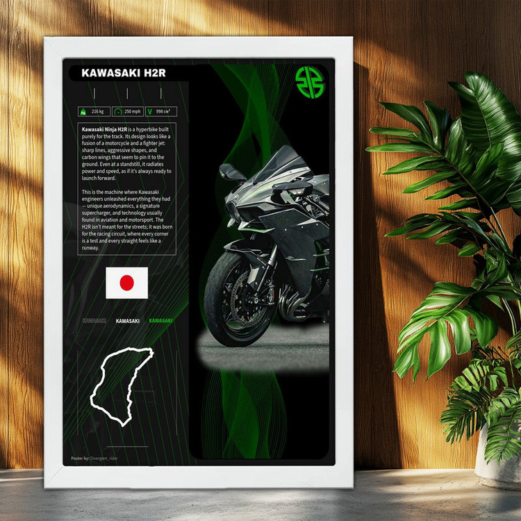 تابلو بکلیت طرح موتور سنگین نینجا کاوازاکی NINJA KAWASAKI H2R مدل W-po1685 فریم سفید