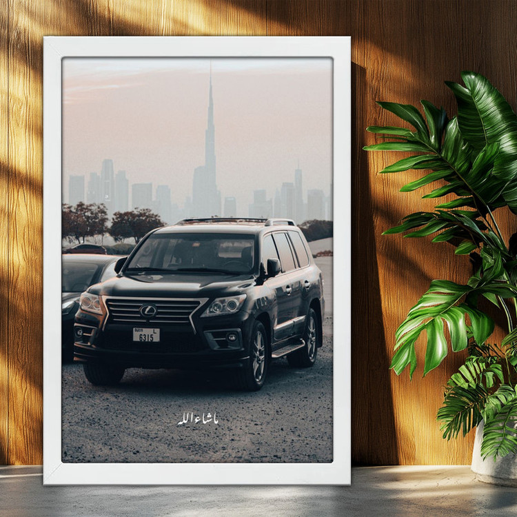 تابلو بکلیت طرح ماشین و خودرو لکسوس Lexus LX 570 مدل W-po1988 فریم سفید