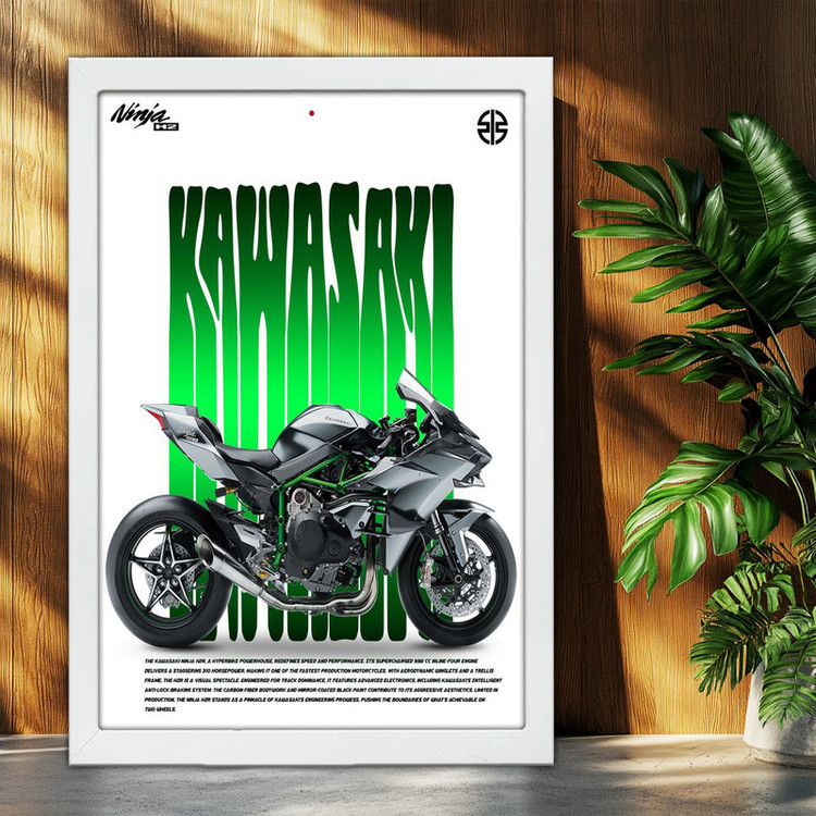 تابلو بکلیت طرح موتور سنگین نینجا کاوازاکی NINJA KAWASAKI H2R مدل W-po1672 فریم سفید