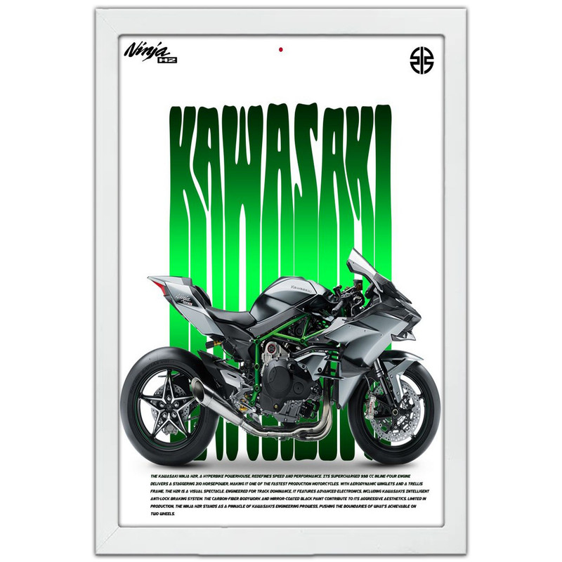 تابلو بکلیت طرح موتور سنگین نینجا کاوازاکی NINJA KAWASAKI H2R مدل W-po1672 فریم سفید