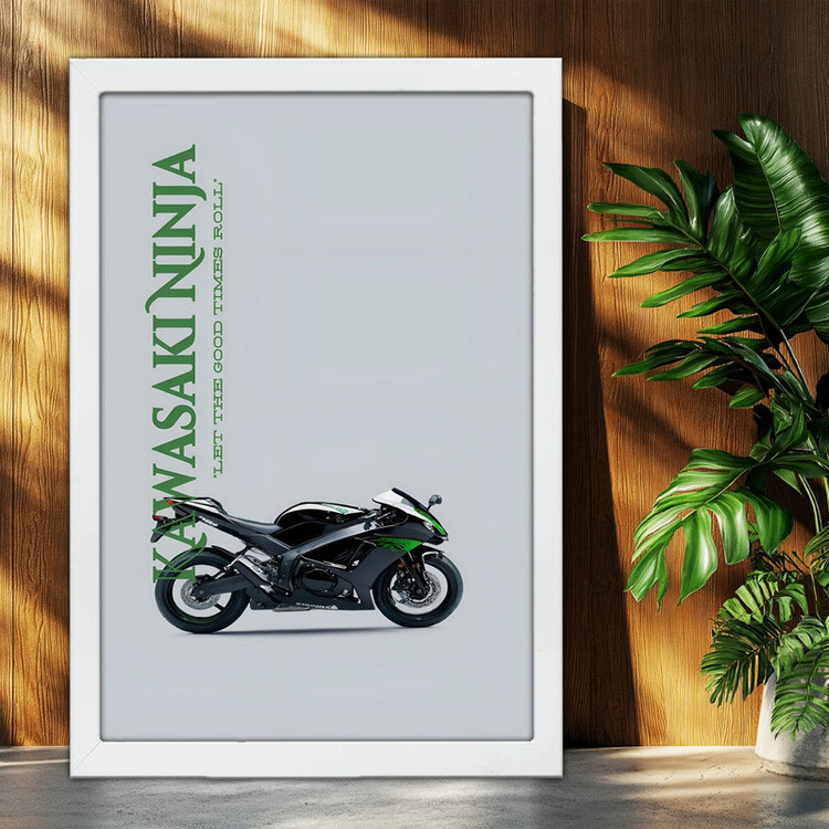 تابلو بکلیت طرح موتور سنگین کاوازاکی Kawasaki ZX-6R مدل W-po1694 فریم سفید