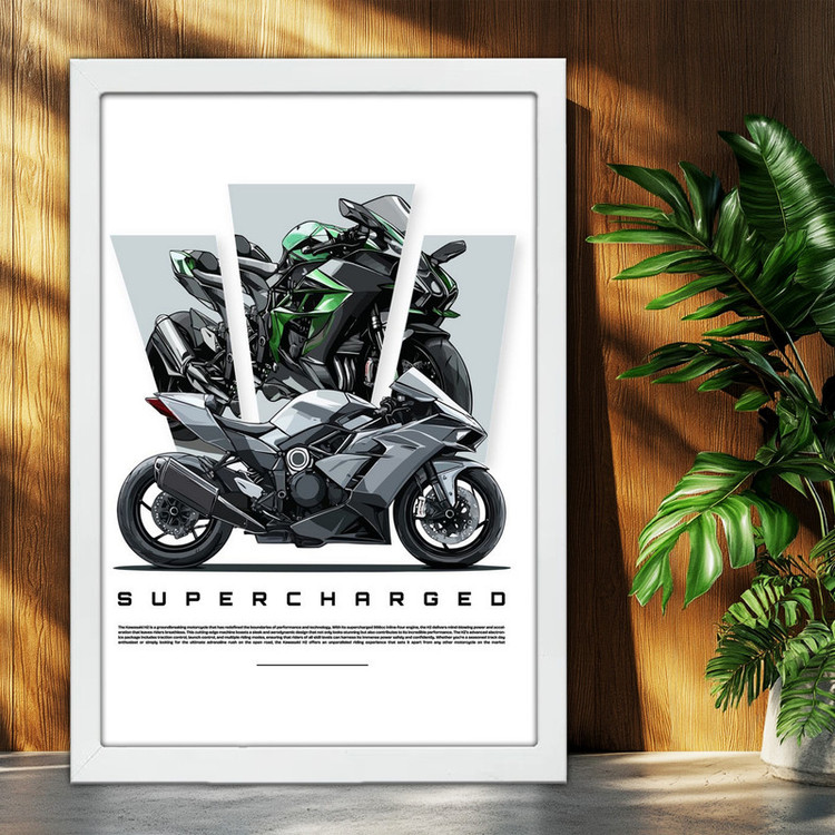 تابلو بکلیت طرح موتور سنگین نینجا کاوازاکی NINJA KAWASAKI H2R مدل W-po1671 فریم سفید