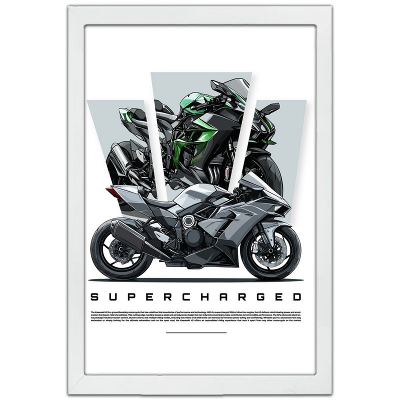تابلو بکلیت طرح موتور سنگین نینجا کاوازاکی NINJA KAWASAKI H2R مدل W-po1671 فریم سفید
