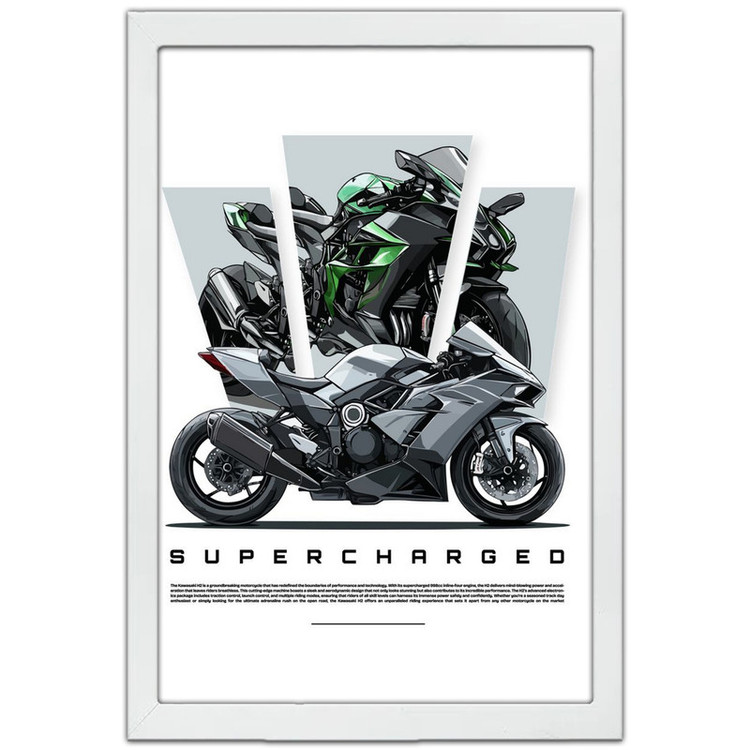تابلو بکلیت طرح موتور سنگین نینجا کاوازاکی NINJA KAWASAKI H2R مدل W-po1671 فریم سفید